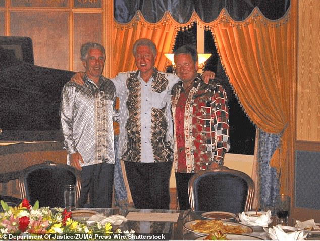 Jeffrey Epstein, Bill Clinton and an unidentified man in a photo from the Epstein files