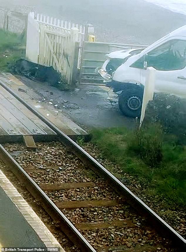 Video shows the train smashing into the Ford Transit leaving the front left of the van destroyed and the bonnet crumpled