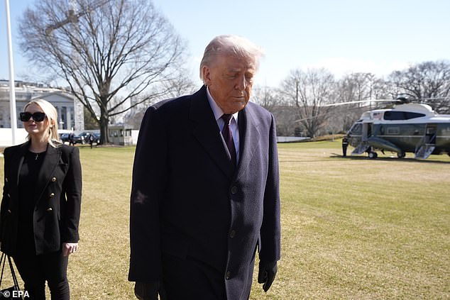 Trump speaks to the members of the media on the South Lawn of the White House before boarding Marine One en route to Corpus Christi, Texas