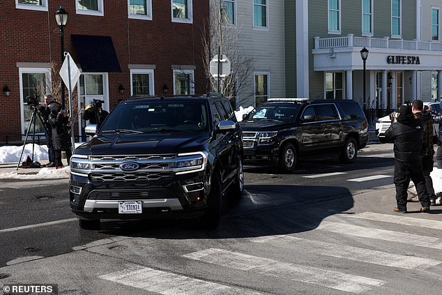 Clinton's motorcade arrives for the deposition in Chappaqua on Friday. The President was not pictured outside the hearing building