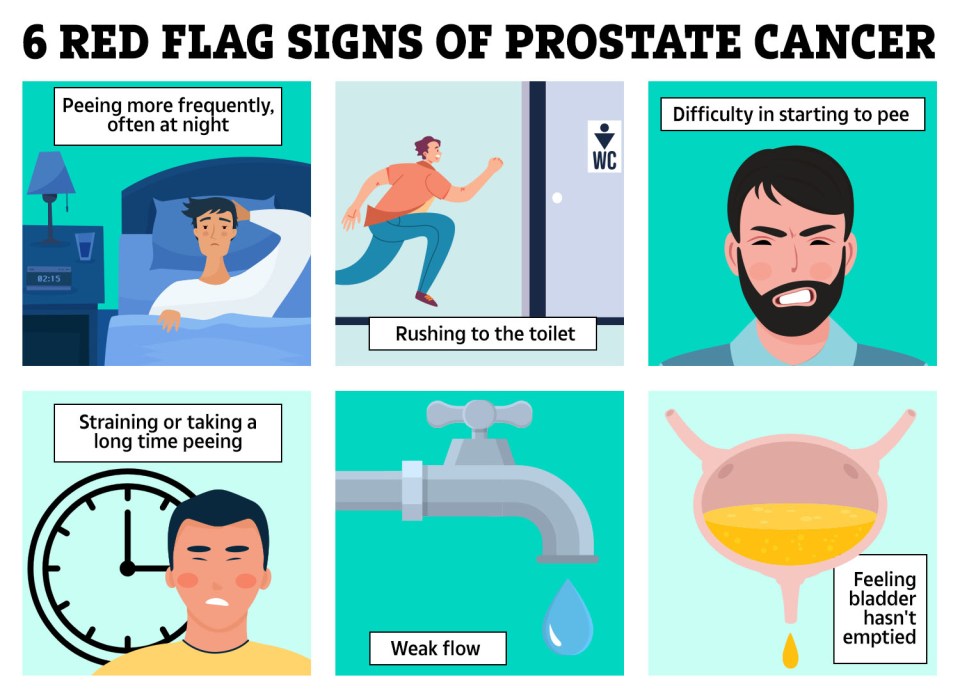 a poster showing 6 red flag signs of prostate cancer