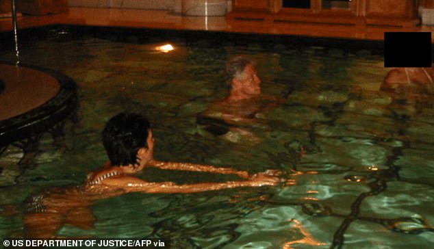 In another image former President Clinton is pictured in a swimming pool with Ghislaine Maxwell, an associate of Epstein's