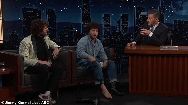 The star then removed one of his boots to expose his very clean foot for the crowd. 'Someone zoom in on my foot,' Blanco encouraged. 'Look at that!'