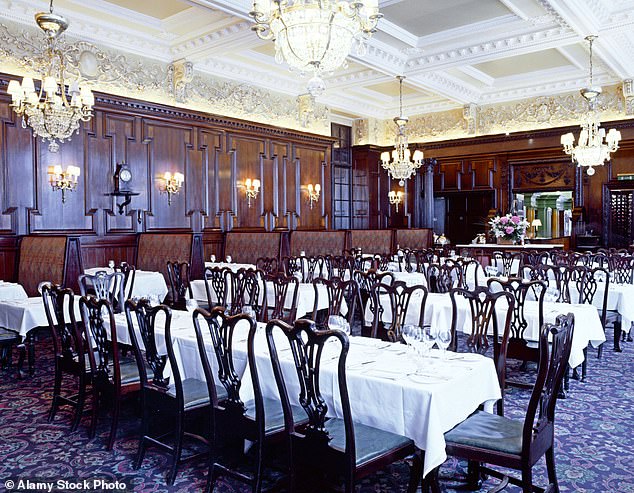 Interior of the Victorian-era 'Simpsons in the Strand' restaurant in London, 2003