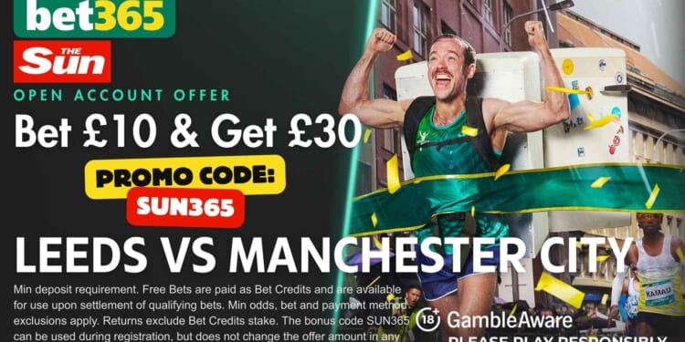 Grab £30 bonus for Leeds vs Man City