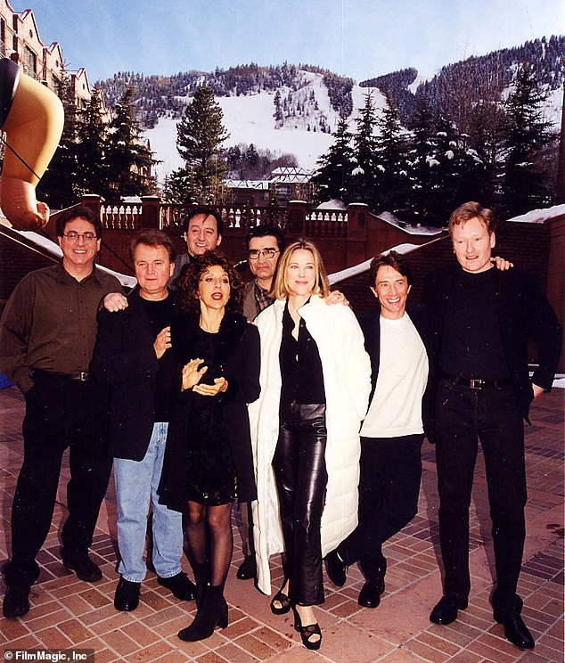O'Hara, Eugene Levy (middle, back), Short and Conan O'Brien (right) together in Aspen, Colorado in 1999