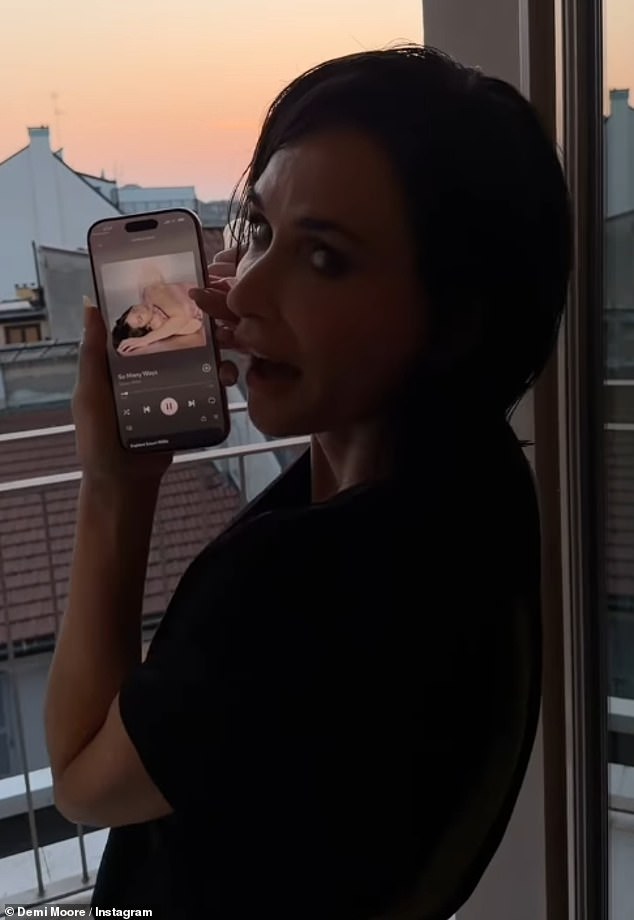 After returning to her hotel room, Demi again displayed her new hairstyle as she shared a clip of herself having a boogie along to her singer daughter Scott LaRue Willis's new song