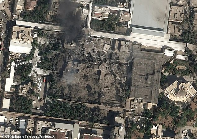 Aerial photographs show the Iranian supreme leader's Tehran compound razed to rubble after Donald Trump unleashed joint US-Israeli airstrikes on the city