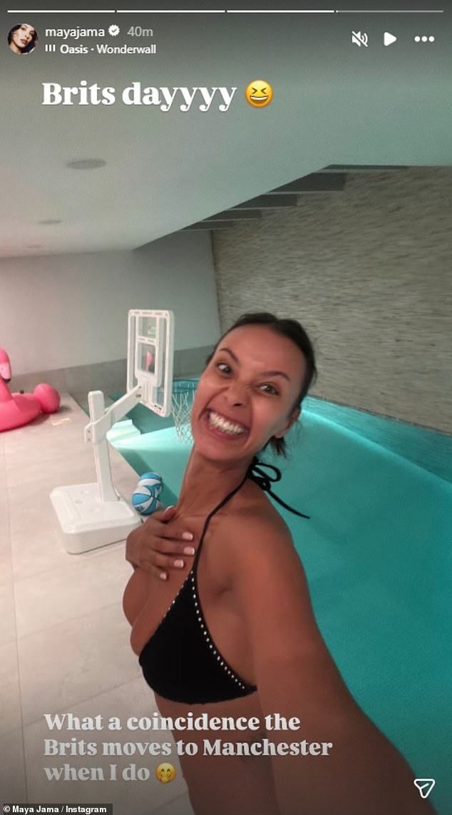 Love Island presenter Maya made sure she fitted in her daily workout as she posed in a bikini before taking a quick swim