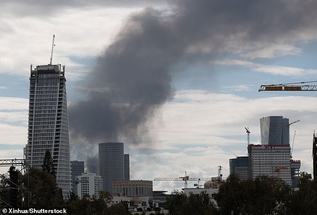 Smoke rising in Tel Aviv, Israel after an Iranian missile strike