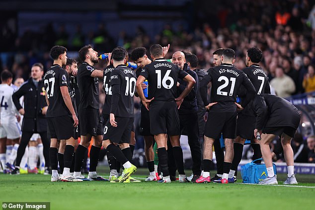 The break in play lasted for around a minute as Pep Guardiola relayed instructions to his team