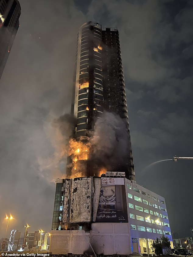 A huge fireball erupted towards the top of the high-rise building, with debris scattering and falling onto the surrounding area below. It is not known at this stage if there are any casualties