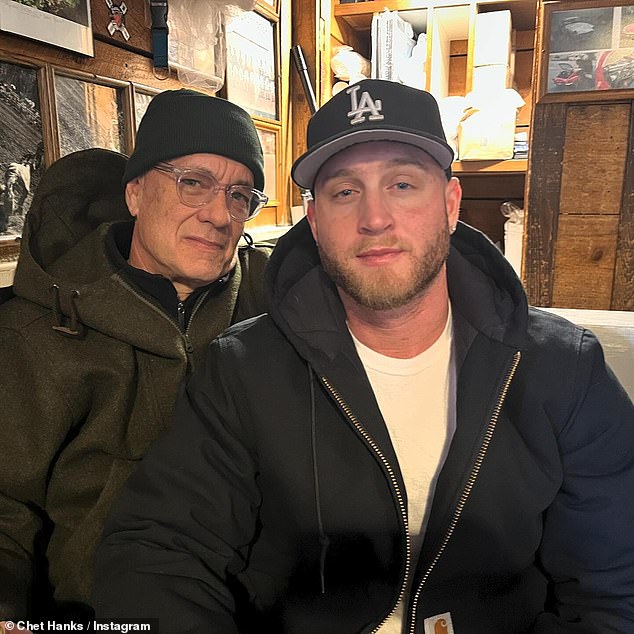 Hanks said he flew from Puerto Rico to Medellín, Colombia - but when he attempted to return to the States, he was allegedly stopped at the airport because his American passport was close to expiring; (pictured with dad Tom Hanks)