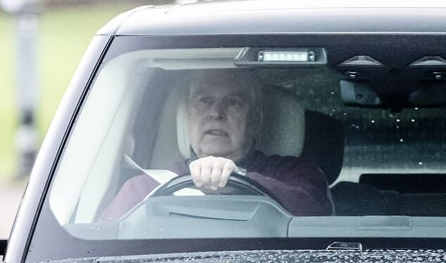 Andrew is pictured leaving Royal Lodge. Andrew is now believed to have vacated his £30million, 31-room residence