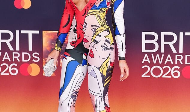 Tallia, 27, showed off her incredible figure in a skin-tight catsuit. However, her cartoon inspired print failed to hit the mark for the biggest night in music in the UK.