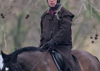 A defiant Andrew Mountbatten-Windsor went riding near his Royal Lodge home on Monday morning