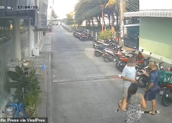 Shocking CCTV footage shows the victim backing away as a man strikes him to the ground at around 5pm, delivering a deadly martial arts style chop