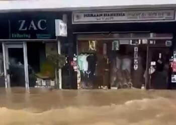 Shop owners and locals were left scared as dirty water rose following a 30-inch water main bursting