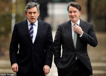 Peter Mandelson (right) seemingly plotted to oust Gordon Brown as he struggled to cling onto power during his final months in office