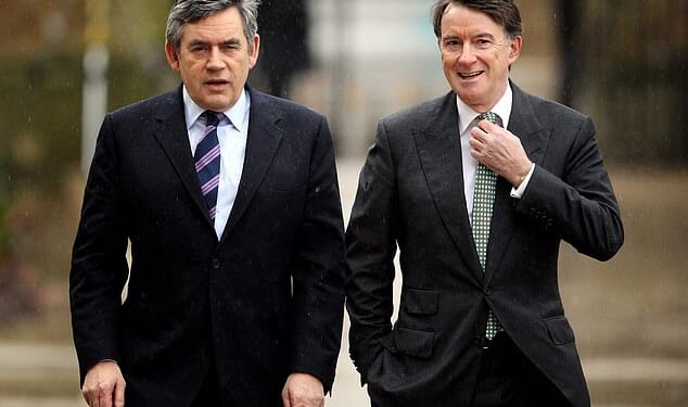 Peter Mandelson (right) seemingly plotted to oust Gordon Brown as he struggled to cling onto power during his final months in office