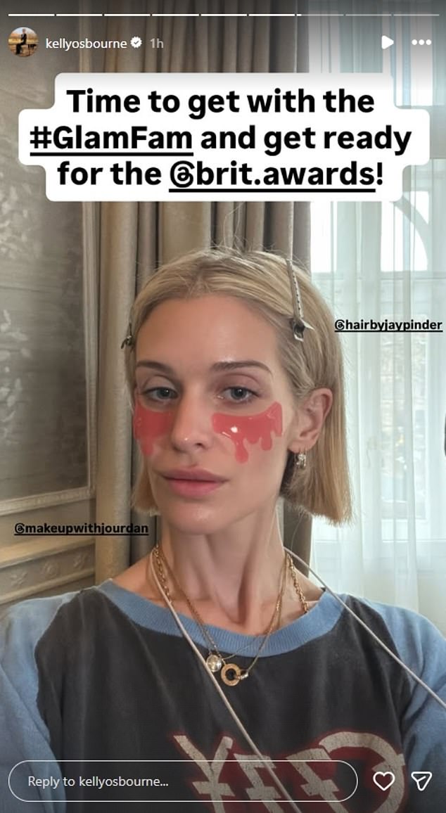 Kelly, whose late father Ozzy Osbourne is being honoured with the BRITs Lifetime Achievement award, shared a snap from the makeup chair in her lavish hotel room