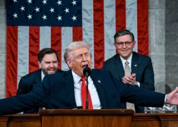 President Donald Trump delivers the State of the Union address during a joint session of Congress in the House Chamber at the Capitol on Feb. 24, 2026, in Washington, D.C.
