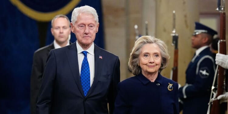 Former President Bill Clinton and former Secretary of State Hillary Clinton arrive at the US Capitol in Washington, DC on Jan. 20, 2025.
