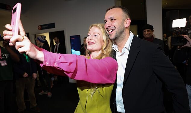 Hannah Spencer celebrates her historic win with Green Party leader Zack Polanski this morning