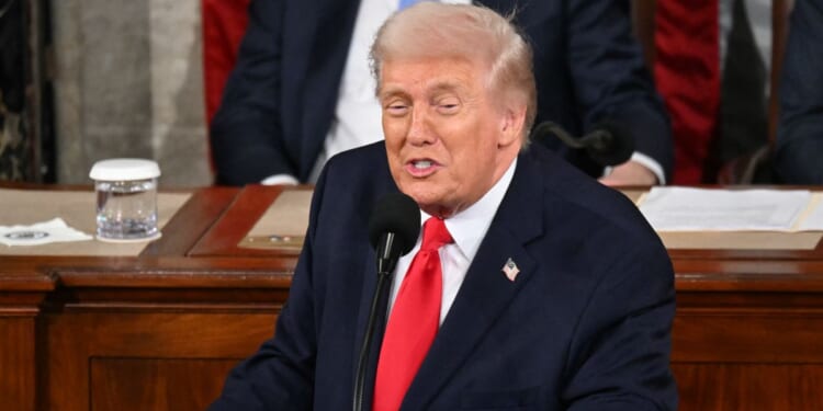 President Donald Trump delivers the State of the Union address in the House Chamber of the U.S. Capitol in Washington, D.C., on Feb. 24, 2026.
