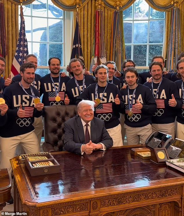 President Trump welcomed 20 of the 25-man roster into the Oval Office earlier on Tuesday