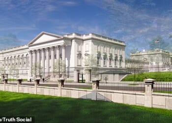 Donald Trump revealed a new rending of his $300million 'Big, Beautiful Ballroom' in what he called the 'magnificent new East Wing' of the White House