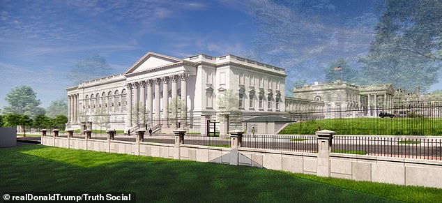 Donald Trump revealed a new rending of his $300million 'Big, Beautiful Ballroom' in what he called the 'magnificent new East Wing' of the White House