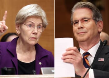 Sen. Elizabeth Warren, a Massachusetts Democrat, questions Treasury Secretary Scott Bessent during a hearing Thursday in Washington, D.C.