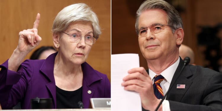 Sen. Elizabeth Warren, a Massachusetts Democrat, questions Treasury Secretary Scott Bessent during a hearing Thursday in Washington, D.C.