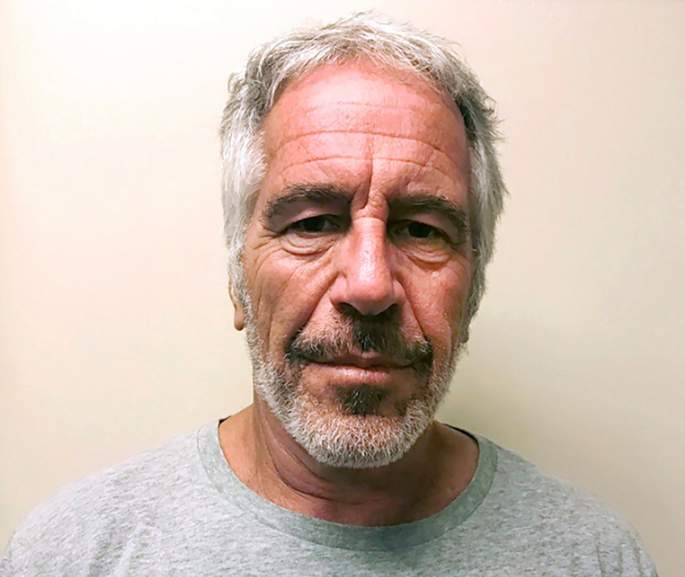Mugshot of Jeffrey Epstein with gray hair and a gray beard.