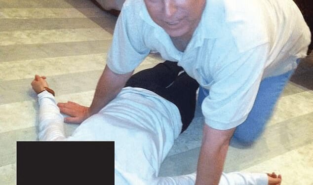 The disclosure, which has thrown the former prince's links to Epstein back in the spotlight,  also includes images of Andrew crouched over an unidentified woman