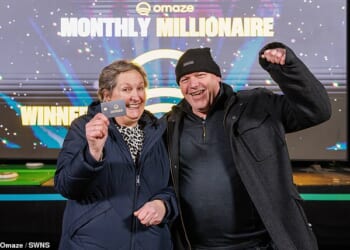 Louise Bidmead, 65, won £1million from her Omaze monthly subscription and joked she has only given her partner of 19 years Matt Power, 55, £20 for the pub