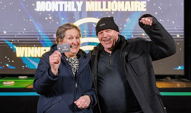 Louise Bidmead, 65, won £1million from her Omaze monthly subscription and joked she has only given her partner of 19 years Matt Power, 55, £20 for the pub