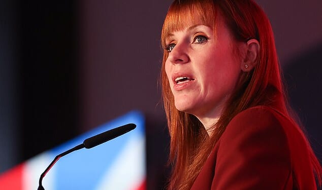 For Labour's self-professed champion of the working classes, last week's sumptuous dinner in Notting Hill was a world away from the Stockport council estate of her childhood. (Angela Rayner pictured in Liverpool last month)