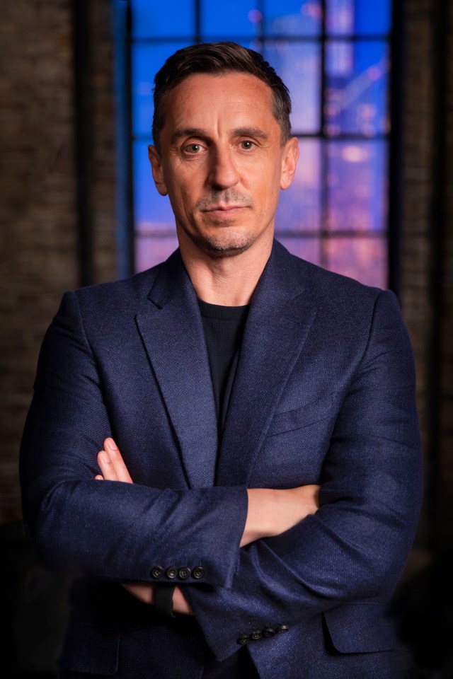Gary Neville on the set of Dragons' Den.