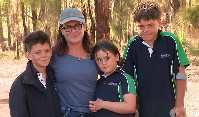 Joanne Appelbee, 47, and her three children were on the water at Quindalup, 250km south of Perth, when strong winds pushed their kayaks and paddleboards out to sea last Friday