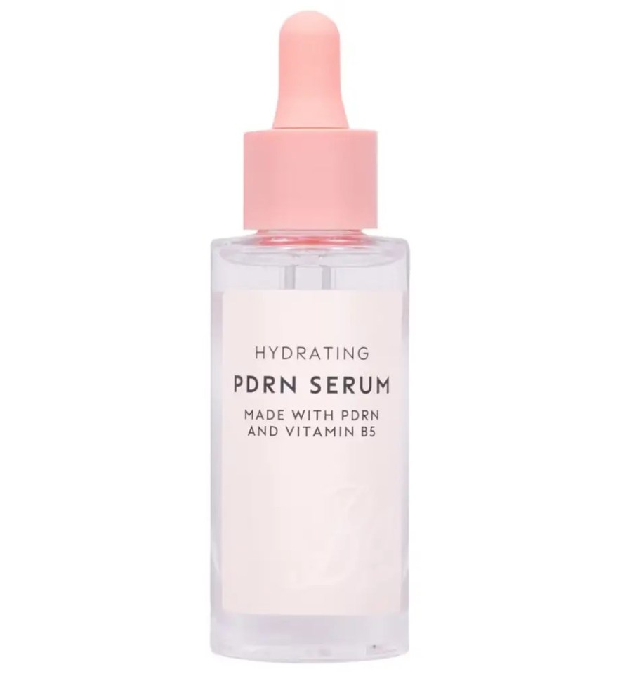 Boots Hydrating PDRN Serum 30ml in a clear bottle with a pink dropper top.