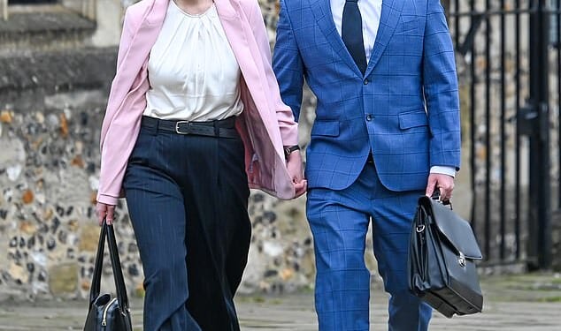 Christopher Trybus, pictured outside Winchester Crown Court on Friday with his new wife Bea