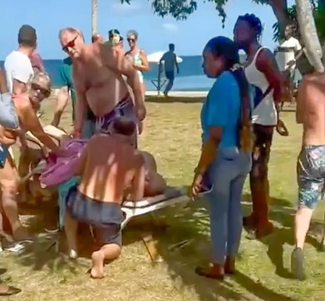 Several people helped drag Peter out of the water