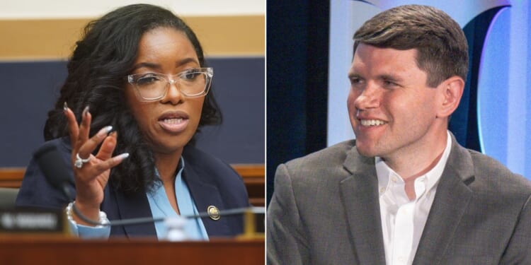 Rep. Jasmine Crockett of Texas, left, tried to bring up racism allegations against her U.S. Senate primary opponent, state Rep. James Talarico, but it turns out she's on the record using the same language she's accusing Talarico of using.
