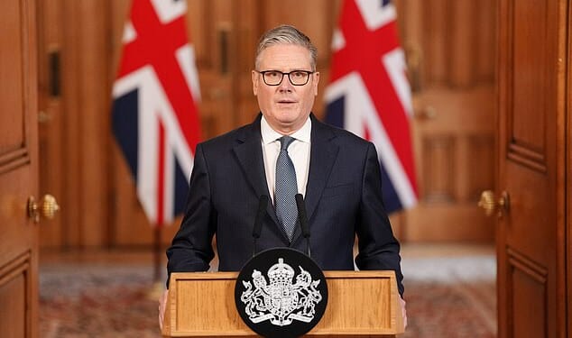 Speaking in Downing Street today, the Prime Minister said British planes are in the sky to 'protect our people'