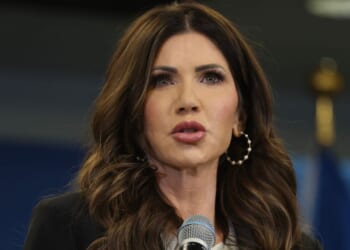 Secretary of Homeland Security Kristi Noem holds a news conference at Miami International Airport Saturday in Miami, Florida.