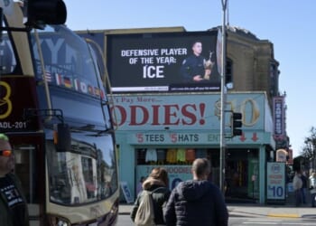 Billboards in support of Immigration and Customs Enforcement appeared in San Francisco, California, ahead of Super Bowl LX, which is scheduled for Feb. 8, 2026.