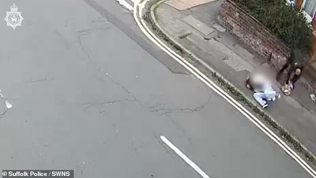 He was seen in startling CCTV footage throwing a woman to the floor and stealing her handbag