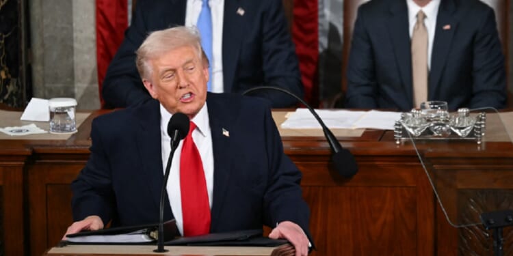 President Donald Trump delivers the State of the Union address in the Capitol on Tuesday.